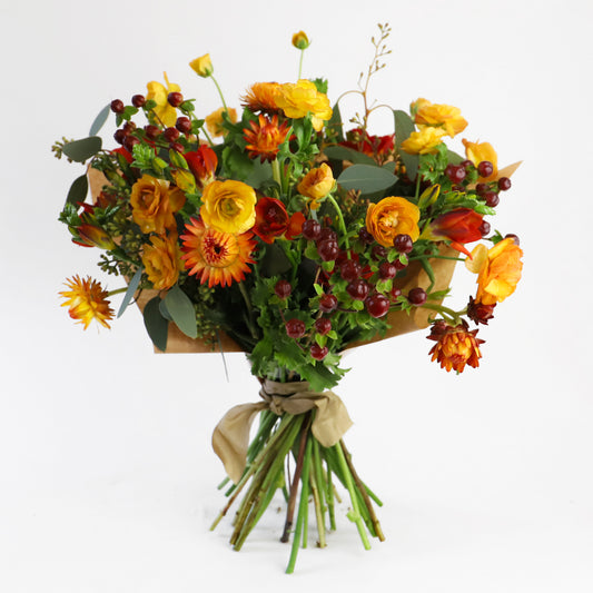 A rich orange, yellow and red autumn bouquet